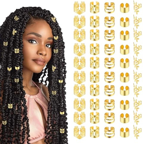 Bijoux Cheveux Tresse Doré,100 Pièces Bijoux Cheveux Tresse,Accessoires Coiffure Réglables avec Perles à Clipser pour Tresses et Dreadlocks pour Femmes,Hommes et Enfants,Doré