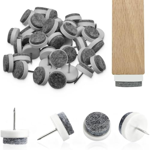 EJRUP 60 Piezas Protectores Patas Sillas Fieltro, con Clavos Acero Inoxidable Ø 20 mm,Tacos De Fieltro para Sillas Y Muebles,Antideslizantes, para Muebles de Madera Pat-as de Silla(Blanco)