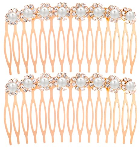 Elegaperma 2pcs Hair Comb Slides, Pearl French Hair Combs Slides for Women | Decorative Pearls Side Hairs Twist Combs,Gold French Twist Clips with Teeth,Stylish Accessories for Bridal Wedding
