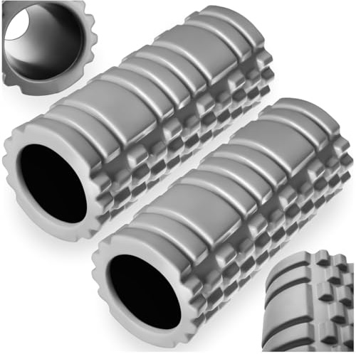tectake® Set of 2 Foam Rollers for Exercise & Deep Tissue Massage, Muscle Massage Roller with Medium Hardness & 2-Zone Tread, EVA Foam Roller Set for Fitness, Yoga, Pilates, Physical Therapy - Grey