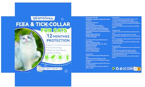 Wansiven Collier Anti-puces pour Chats, Collier Anti-puces réglable et imperméable de 48 cm aux huiles essentielles, Convient à Tous Les Chats, Protection de 12 Mois