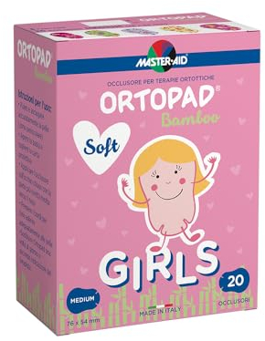 MASTER AID Ortopad Soft Girls Medium - Cerotti Colorati Oculari per Bambini - Cerotto Occlusore Occhio Bambini per il Trattamento di Occhio Pigro e Strabismo - 1 Confezione da 20 Pezzi - 7,6 x 5,4 cm