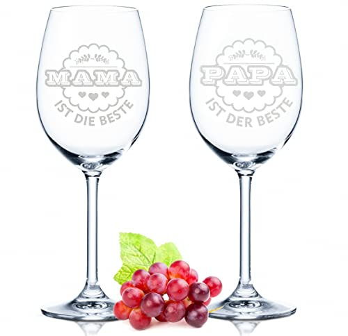 GRAVURZEILE Leonardo Weingläser mit Gravur - Mama ist die Beste & Papa ist der Beste im Set - Für die besten Eltern der Welt - Geschenk für Mütter & Väter zu Weihnachten - Farbe: Daily