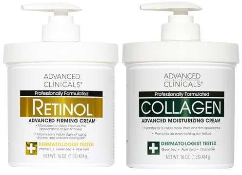 Advanced Clinicals Retinol Cream and Collagen Cream Skin Care set. Value anti-aging set for wrinkles, fine lines, firming skin. 16oz Spa size are great for face cream and body moisturizer.
