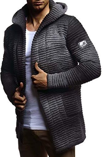 Leif Nelson Giacca Uomo in Maglia con Cappuccio Cardigan LN-5715 Antracite Large