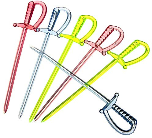EudoER - Palillos de espada de plástico de 8.35 cm, palillos de dientes para alimentos, tenedor de frutas, palillos de cóctel, multicolor, 100 unidades