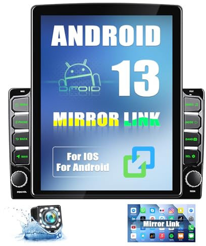 Android 13 Double Din Car Stereo with WiFi GPS Navigation,9.7 Vertical 2.5D Touchscreen Car Radio with iOS/Android Mirror Link,Bluetooth,FM Radio,Dual USB Input,SWC+ Backup Camera