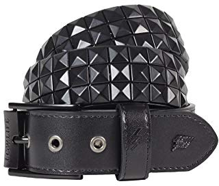 Lowlife of London Belts Triple S Studded 3 Row Pyramid Leather Belt, Studded Punk Goth Rock Pyramid Belt, Metal Stud Three Row Rivet for Men and Women
