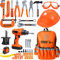 LATERN 32 Stück Kinderbauwerkzeug Spielzeug Kit, Gebäude Spielen Werkzeug Inbegriffen Rucksack Bohrmaschine Futter Gesehen Bits Helm Schlüssel Zange Schraubendreher Maßband für Kinder Bau Pretend Play