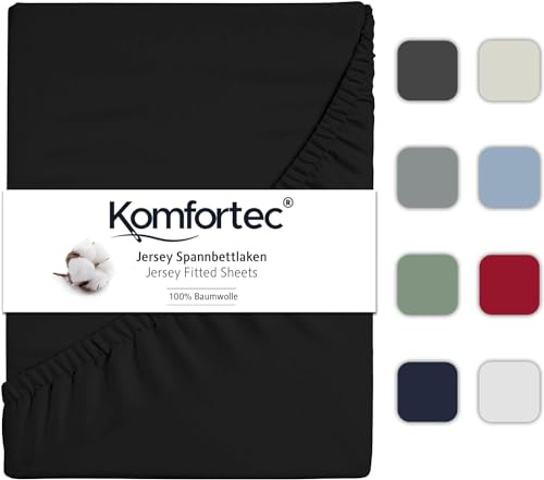 Komfortec Spannbettlaken Jersey 100% Baumwolle – 180x200 cm – 135g/m² – Weich, Atmungsaktiv & Hautfreundlich – Mit Rundumgummi – Oeko-Tex Zertifiziert – Für Boxspring, Topper & Matratzen – Schwarz