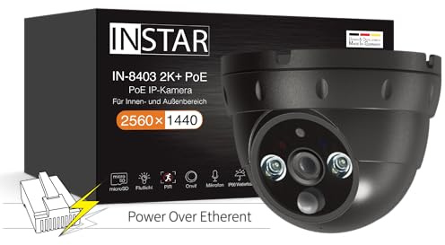 INSTAR IN-8403 2K+ PoE Nero - LAN/PoE telecamera di sorveglianza con IA (AI) - Telecamera IP - Power Over Ethernet - PIR - Visione notturna - Uso per interni ed esterni - HomeKit HKSV - MQTT