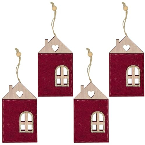 MIJOMA Set di 4 ciondoli natalizi in feltro, meravigliosi come decorazioni per albero di Natale, per inserimento dell'Avvento, feltro decorato con elementi in legno e brillantini, passante per