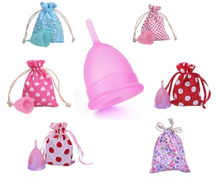 Sensitive Re-Usable Menstrual Cup, Super Soft Silicone, Carry Bag, No Leak Period Cup, Sanitary Cup, Small Medium Large Moon Diva Cup, Tampon Pad Alternative (Large, Six)