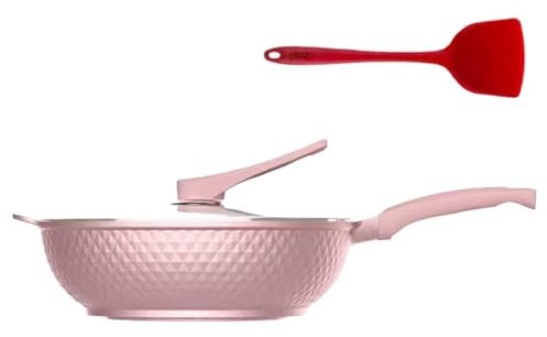 WHYATT Pan Frying and Frying All in One Multifunctional Pan Less Oily and Non-Stick Easy to Clean Compatible with Various Stoves (Color : Diamond Pink)