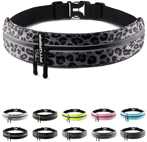 Fitgriff® Ceinture Running - Banane Porte Telephone Sport (pour Tous Smartphones) - pour Course a Pied, Jogging, Sport - Femme et Homme (Leopard, 85-120cm Tour de Taille)