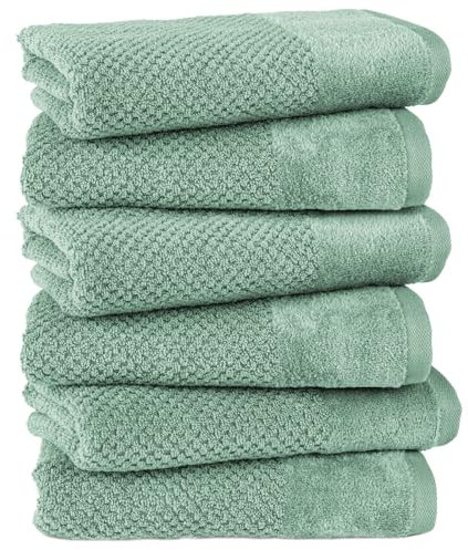 Pure Label 6-TLG. Handtücher Set mit Aufhängeschlaufen aus 100% Baumwolle, saugstark, weich und Oeko-TEX Zertifiziert - 6er Pack Handtücher 50x100 cm aus feinster Baumwolle, Grün - Salbeigrün