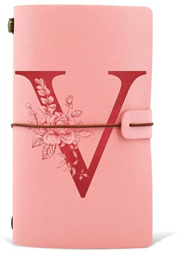 Diario in Pelle PU iniziale, Taccuino Diario di Viaggio, Rosa Quaderno Scrittura Appunti Agenda, Compleanno Natale Regalo per Donna Ragazze Amica Studenti Sorella Collega Maestre Rosa(C)
