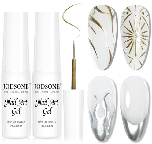 JODSONE - 2 esmaltes de uñas en gel metálicos con efecto espejo dorado, cromado y plateado 3D, pincel fino para pintar en casa, regalo de calidad para mujer