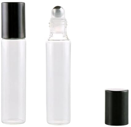 CMJ™ 2 x 10ml Clear Roller Ball Empty Bottles Essental Oils Metal Roller Ball Roll On Black Lid UK SELLER