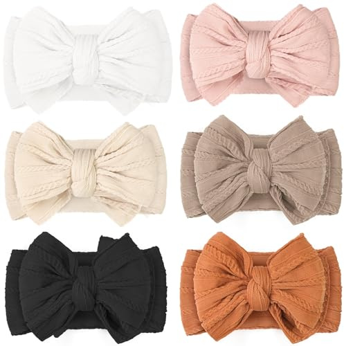 Super Stretchy Soft Handmade Headbands with Double Bows Head Wrap Nylon Hair Accessories for Newborn Baby Girls Infant Toddlers Kids,Pack of 6 (Desert)