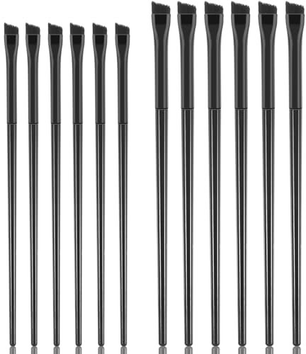 12 Stück Augenbrauen Pinsel, Schminkpinsel Schwarz Abgewinkelter Lidschattenpinsel Makeuppinsel Feiner Eyeliner Lidstrich Pinsel Pinselset Kleiner Schrägpinsel für Lidschatten Gel Puder Frauen