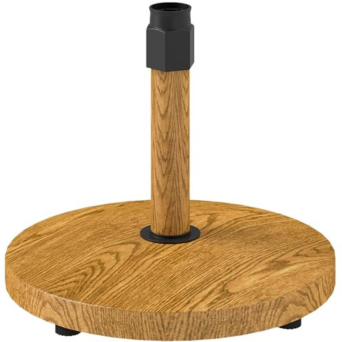 Outsunny Sonnenschirmständer aus Beton, Schirmständer mit Verstellbare Fußpads, Rund Schirmhalter, Schirmgewicht, Ständer für Sonnenschirm Ø36/38/48 mm, für Balkon, Terasse, Garten, Naturholz