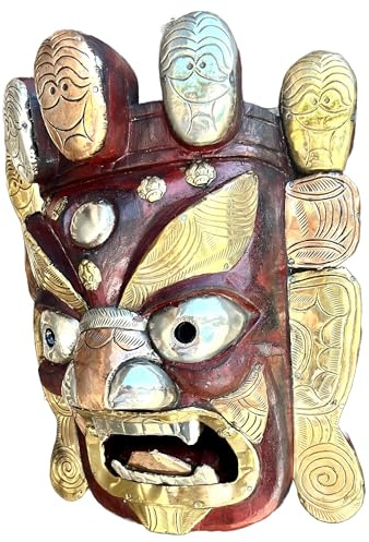 Handcarved Bhairab Wall Sculpture Solid Single Wooden 12 IN Wall Hanging Bhairab Mask Shiva Mahakala Kaal Bhairab Buddhism Mask for Home Office Decoration - Made In Mt. Everest Country Nepal