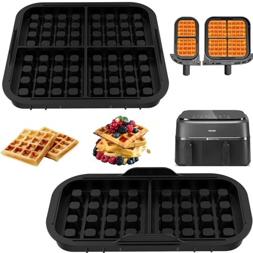 Lifhety Air Fryer Accessories, Silicone Waffle Mould for Philips Dual Basket Airfryer 3000 Series 6L/3L, Compatible with Tefal 2 Drawer Airfryer 5.2L/3.1L, Waffle Iron Belgian Waffle Alternative