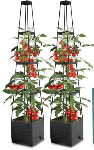 Nicoone Lot de 2 Pots à tomates de 140 cm avec Treillis - Auto-arrosage surélevé - pour Patio, Serre, intérieur et extérieur