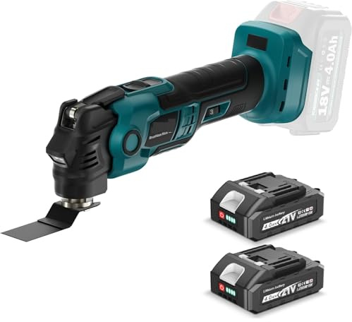 Yofuly Multiherramienta Oscilante para Makk-ita 18V Baterías, Herramienta Multifunción con 2 baterías de 4 Ah, 2025 Nuevo Multitool 6 Velocidades Variables y Modo Automático, Baja Vibración
