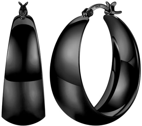 Senteria Schwarze Creolen für Damen Hypoallergen Creolen Schwarze Groß Leichte Dick Ohrringe Damen 25/30/40/50mm