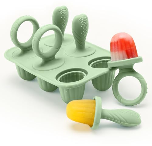CLDY Mini moldes de silicona sin BPA para niños pequeños, 6 moldes de 17 ml con palos reutilizables, aptos para congelador y lavavajillas (-40 °C a 230 °C), aptos para alimentos para bebés (verde)