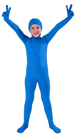 Disfraz de cuerpo completo con cara abierta para niños, traje Zentai elástico, mono unisex para niños y niñas, para danza, traje de cuerpo completo para Halloween y cosplay, azul
