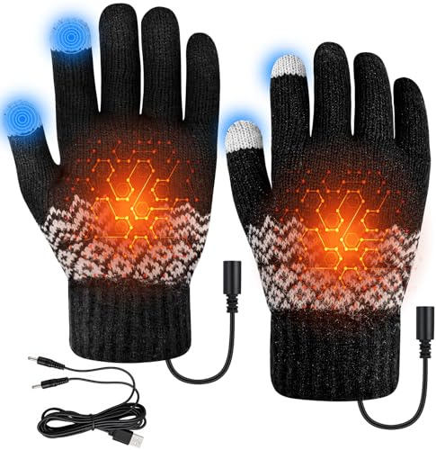 Yotako USB Heated Gloves for Men Women, Double-Sided Heating Hand Warmers Rechargeable, Washable Touchscreen Knitted Thermal Gloves Winter Gift (Black)