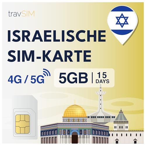 travSIM SIM-kort Israel | 15 dagar – 5 GB data SIM | 5G/4G höghastighetsdata | Obegränsad internetåtkomst för Google, Facebook, Whatsapp, Instagram med mera