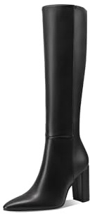 QUEEN HELENA - Botas altas elegantes con tacón ancho para mujer K3536, Negro Pu, 39 EU