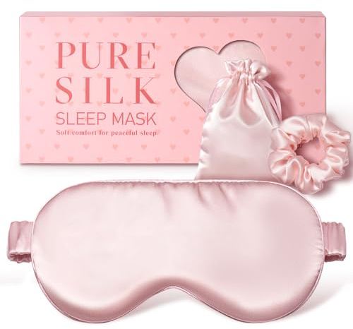 LitBear Maschera per dormire in 100% pura seta, 22 Momme 6A seta di gelso, maschera per gli occhi completamente bloccante per dormire, per donne, uomini, chi dorme sul fianco, con elastico per capelli