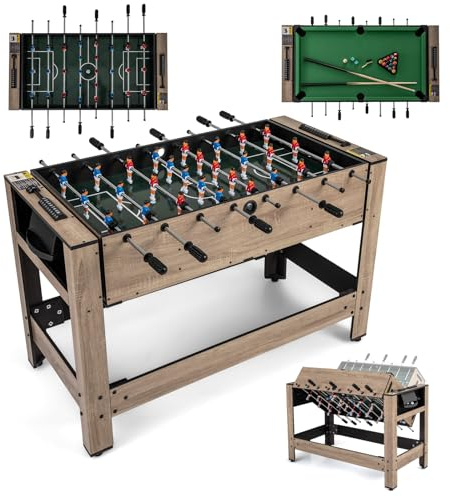 GOPLUS Mesa Multijuego Giratoria 2 en 1, Mesa de Juegos Combinada con Billar, Accesorios Completos, Deportes Arcade, Futbolín para Hogar Oficina Sala de Juegos, Adolescentes Adultos