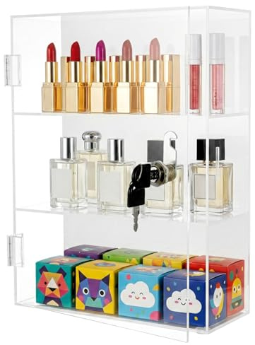 GREENSAPPIRE Acrylic Display Case with Lock, Keys 3-Tier Clear Countertop | Collectible Showcase – Dustproof Locking Cabinet for Figures, Jewelry, Retail Display – Assembled 30x23x9cm