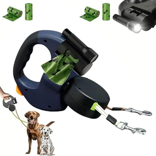 Laisse Double pour 2 Chiens, Laisse Double, Laisse Rétractable De 4 M Pet, À 360° en Enchevêtrement Câble De Sécurité Réfléchissant pour Promenades Nocturnes, Jogging Et Camping avec (Bleu)
