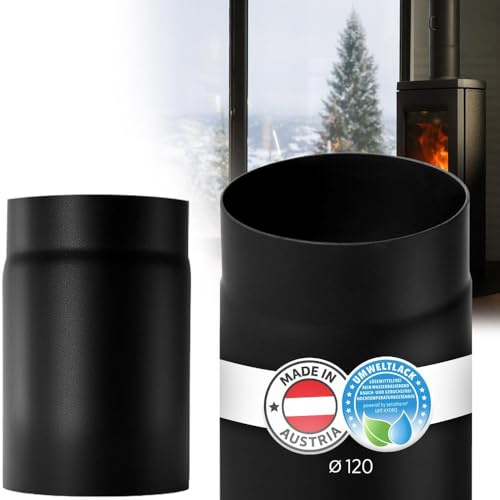 BERTRAMS Ofenrohr 120mm Ø 25 cm Schwarz | Stahlrohr mit 20cm Einbaulänge | Feuerrohr Stahlblech 2mm | Kaminrohr mit Senotherm UHT-Hydro | Abgasrohr | Rauchrohr | Kaminzubehör | Made in Austria