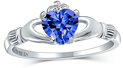 BFF keltisk irländsk vänskap löfte CZ blå simulerad safir hjärta Claddagh ring för kvinnor 925 sterlingsilver