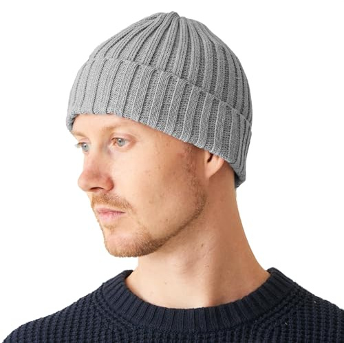 CHARM Hombres Fisherman Gorros Beanie 100% Algodón Damas Tejido Gorros Beanie Gorra Clásico Diseño Sencillo Acanalado Flojo Sombrero Gris Claro