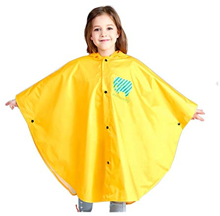 Wetry Kinder Regenponcho Mädchen Jungen Regencape Wasserdicht Atmungsaktiv 100% Regendichter Regenmantel Unisex für Kleinkinder und Jugendliche Regenjacke mit Kapuze für 75-175cm