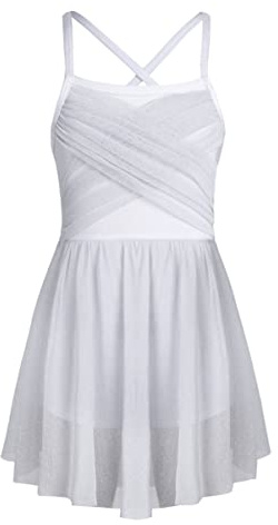 CHICTRY Vestito da Danza Classica Bambina Tutu da Balletto Glitter Abito da Ballo Latino Senza Manica Ballerina Ragazza Vestito Pattinaggio Artistico Danza Moderna Dancewear Bianco 10 Anni