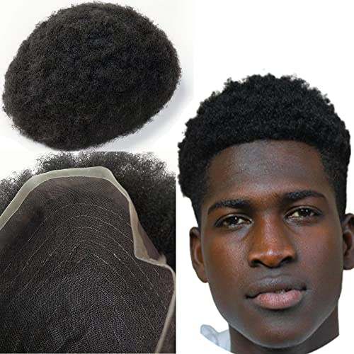 Yanahair Afro Curl Toupee for Black Men, Jet Black, 8x10