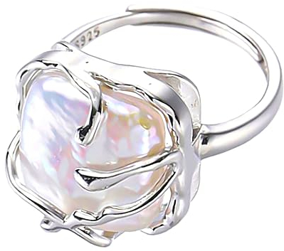 Kinretixia® Unregelmäßiger Perlen-Damen-Silberring, Anmut, barocker Perlenring aus 925er-Sterlingsilber, modischer Statement-Ring, geeignet für den Jahrestag