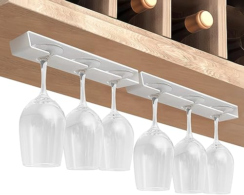 Vaisoeny Weinglashalter, 2 Stück weinglashalter hängend, gläserhalter hängend, Weingläserhalter unter Schrank, hängendes Stielglas-Regal, Organizer, Aufhänger für Bar, Schrank, Küche (Weiß)
