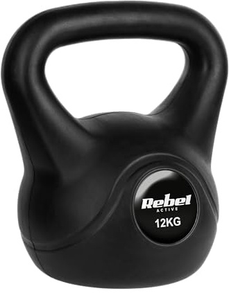 REBEL ACTIVE Kugelhantel 12 kg, RBA-2316, Schwarz, Kunststoff, Ergonomisch geformte Griffe, Kompakt und leicht
