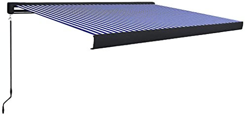 Willood Manuelle Kassettenmarkise Gelenkarmmarkise Markise Vollkassettenmarkise Sonnenschutz Garten Terrasse Balkon 450x300 cm Blau und Weiß + Schwarz